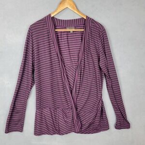 Apropos Top Women's Medium Purple Striped Long‎ Sleeve Open Front Academia Retro